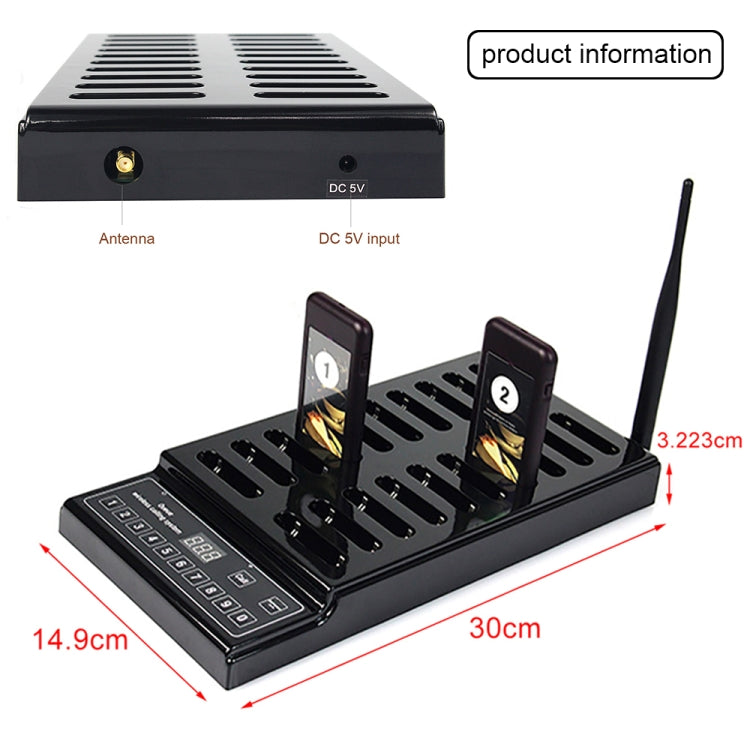 QC100 999 Channel Restaurant Wireless Paging Queuing Calling System with 20 Call Coaster Pagers, EU Plug QC100 999 Channel Restaurant Wireless Paging Queuing Calling System with 20 Call Coaster Pagers, EU Plug